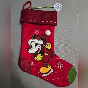Disney Winter Mickey Mouse Ice Skating Red Christmas Stocking